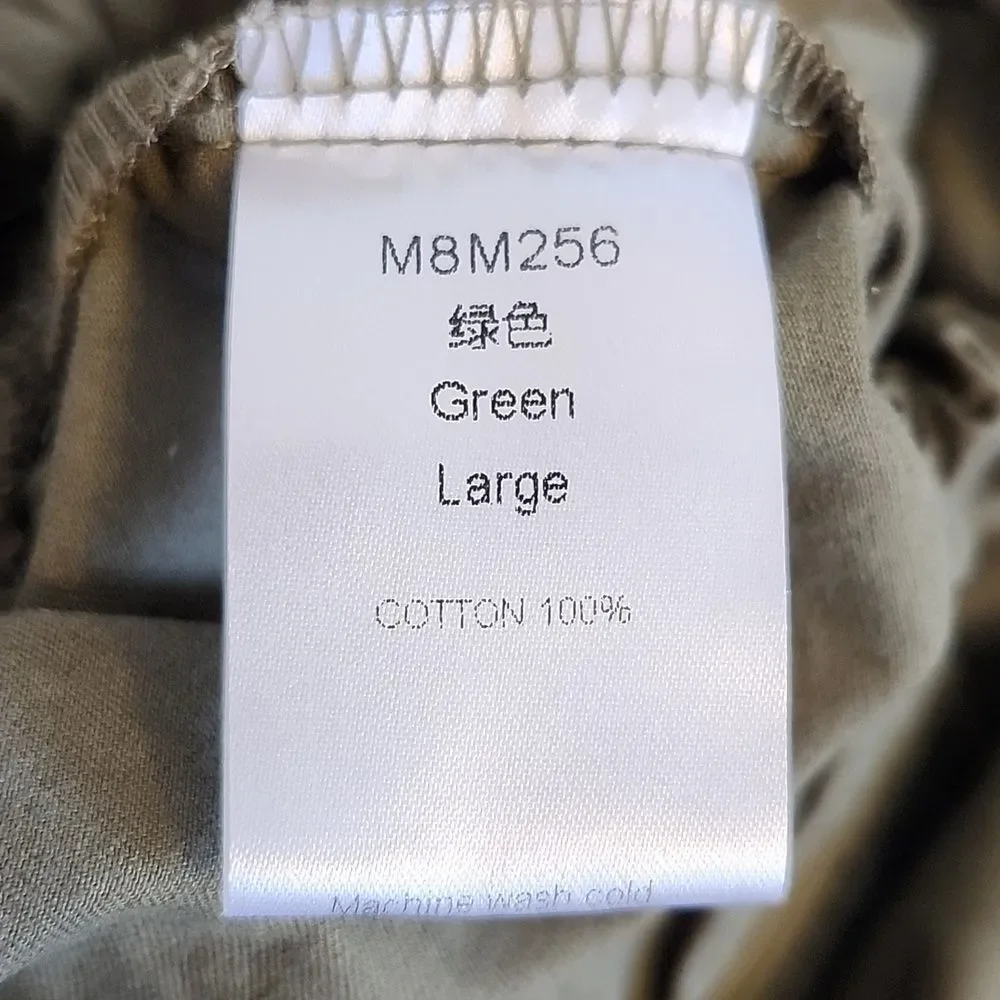 Olive green 100% cotton shorts,  elastic waistband, pockets, Large